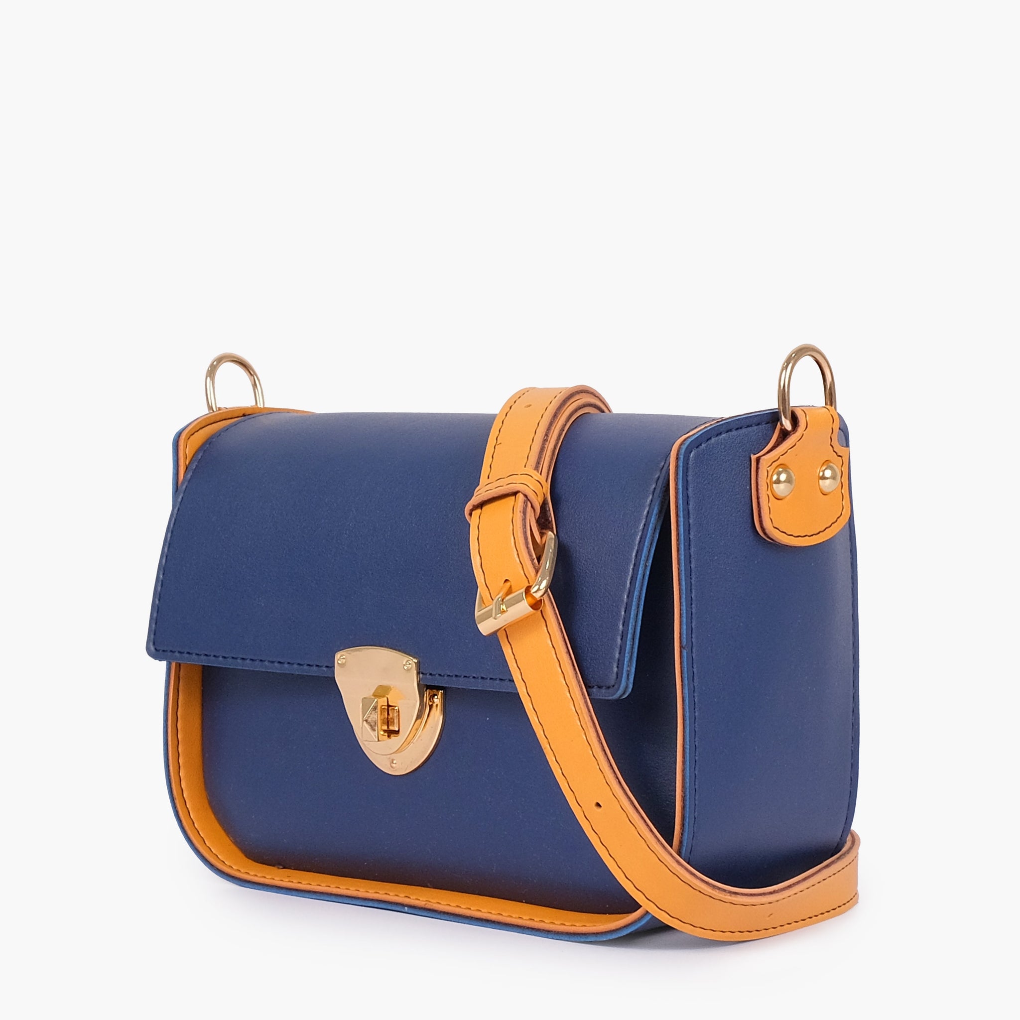 Blue saddle bag with twist lock