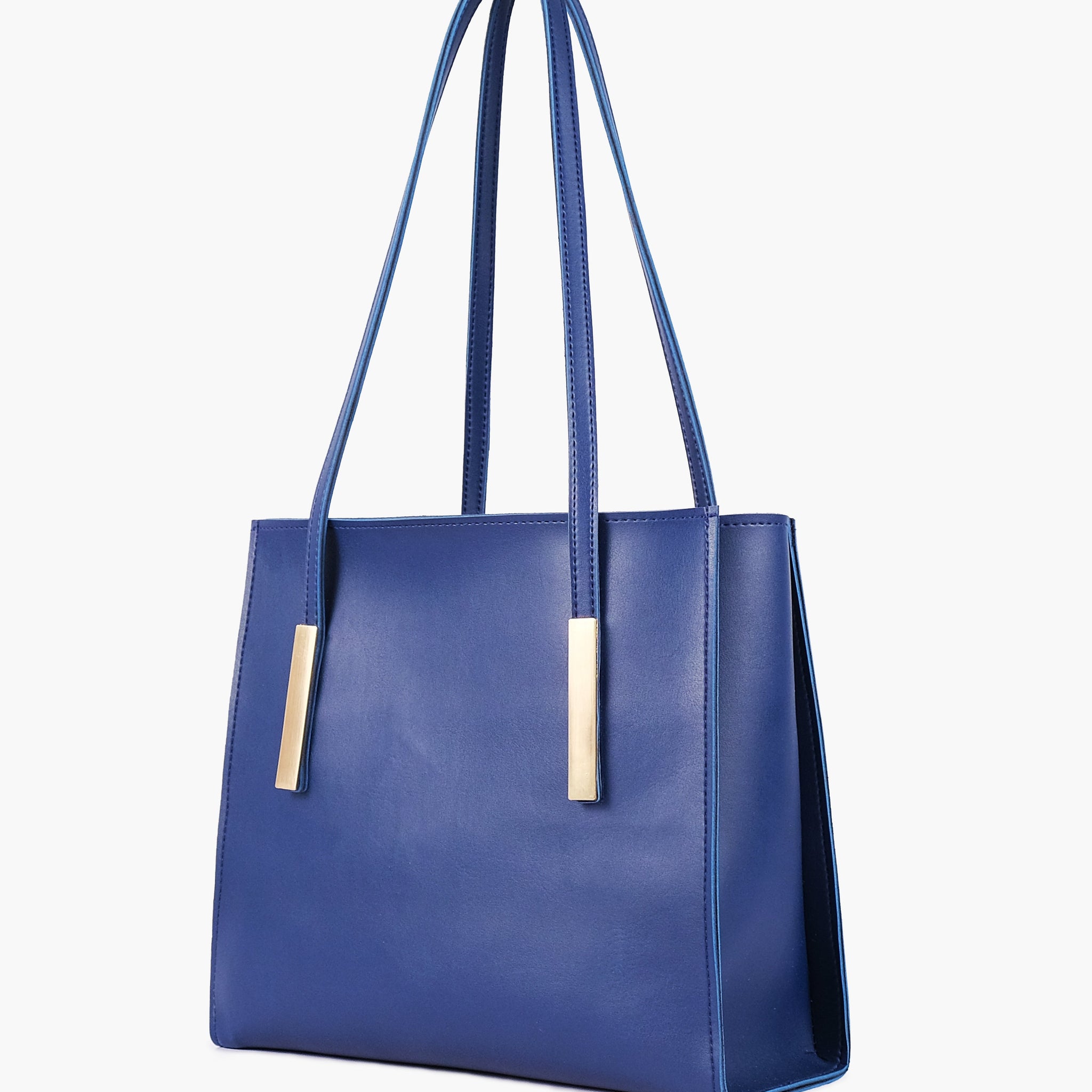 Blue zipper shoulder bag with long handle