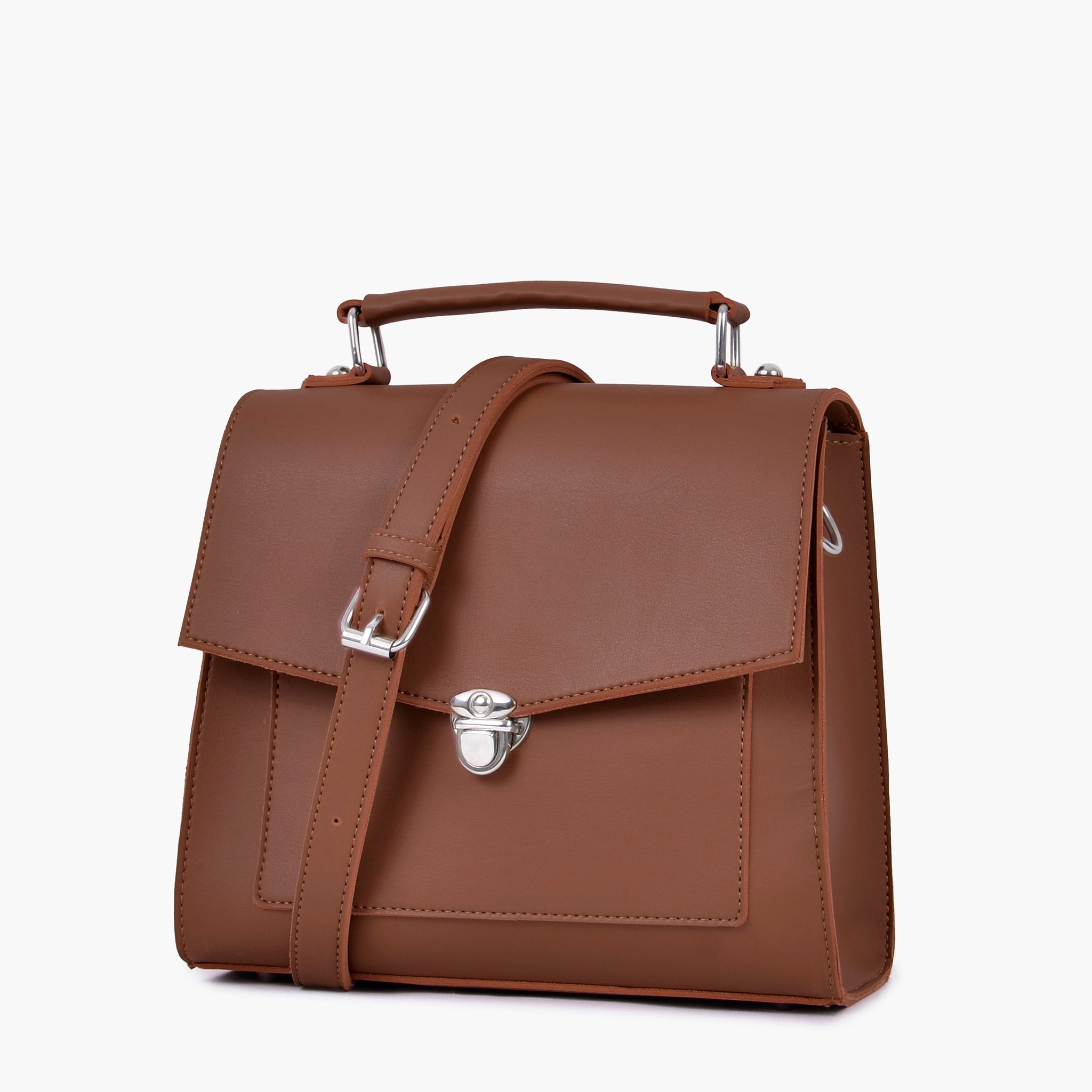 Brown push-lock messenger bag